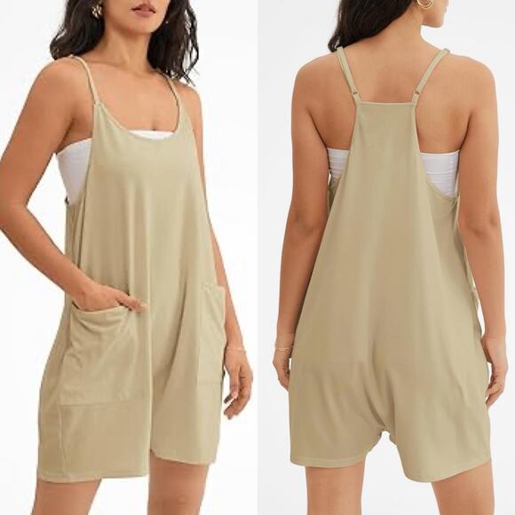 AMAZON • Khaki Tan Hot Shot Romper Overalls - Picture 1 of 6